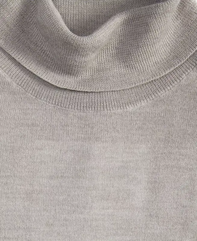 Men's Merino Wool Blend Turtleneck Sweater, Created for Modazone - Light Gray Heather - 9