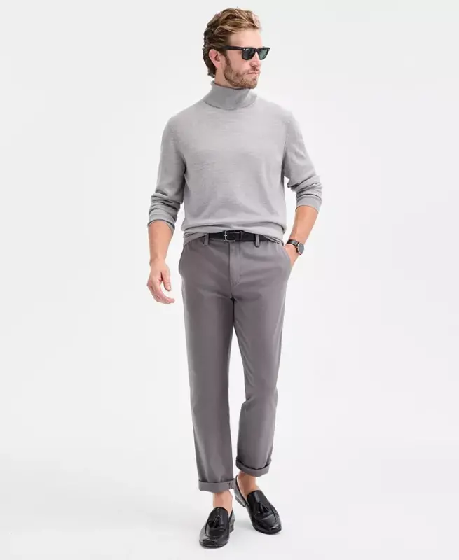 Men's Merino Wool Blend Turtleneck Sweater, Created for Modazone - Light Gray Heather - 2