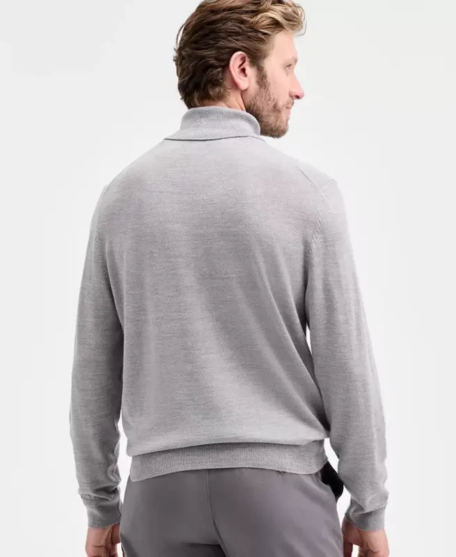 Men's Merino Wool Blend Turtleneck Sweater, Created for Modazone - Light Gray Heather - 5