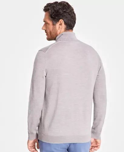 Men's Merino Wool Blend Turtleneck Sweater, Created for Modazone - Light Gray Heather - 6