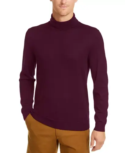 Men's Merino Wool Blend Turtleneck Sweater, Created for Modazone - Red Plum 