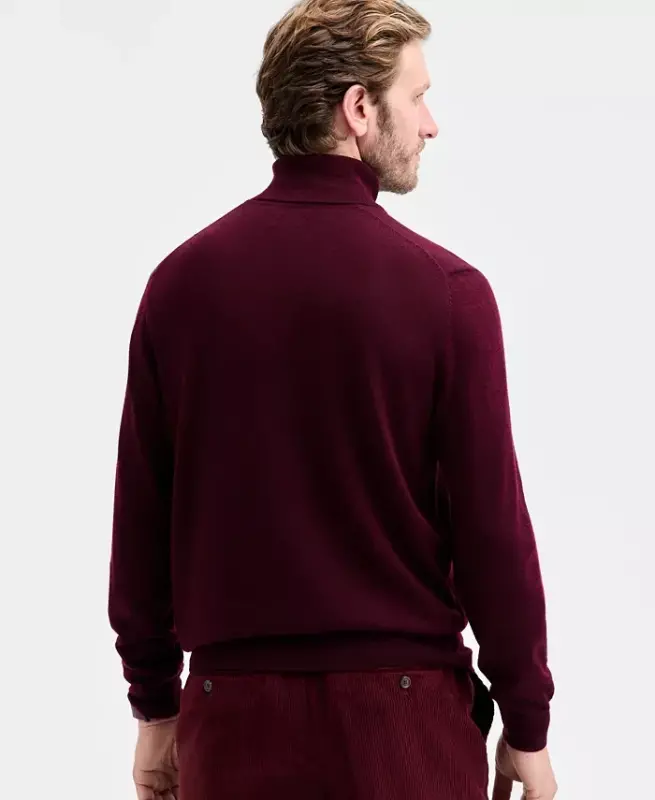 Men's Merino Wool Blend Turtleneck Sweater, Created for Modazone - Red Plum - 4