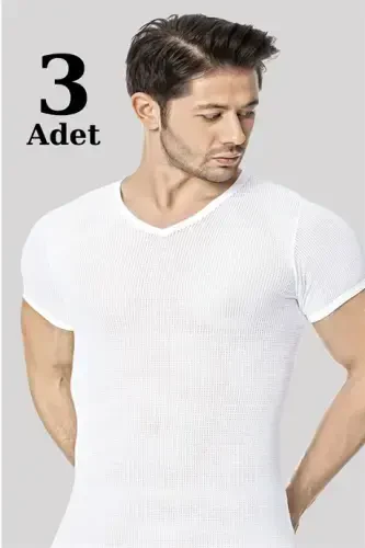 Men's Mesh T-Shirt White V-Neck 3-Pack 100% Cotton - 1