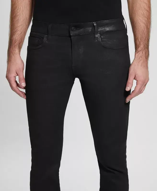 Men's Miami Black Coated Skinny Jeans-Dark Wash - 4