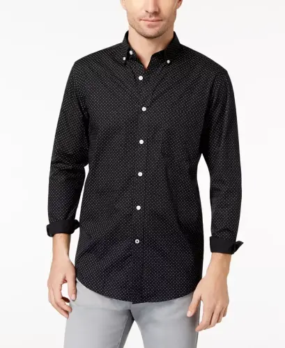 Men's Micro Dot Print Stretch Cotton Shirt, Created for Modazone 