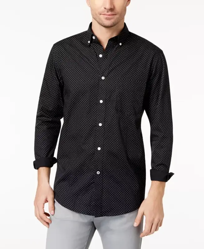 Men's Micro Dot Print Stretch Cotton Shirt, Created for Modazone - 1