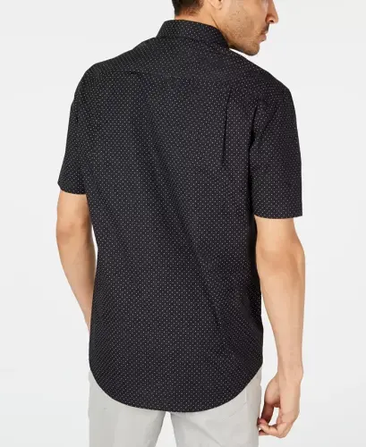 Men's Micro Dot Print Stretch Cotton Shirt, Created for Modazone-Black - 3