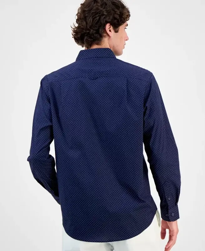 Men's Micro Dot Print Stretch Cotton Shirt, Created for Modazone-Navy Blue - 2