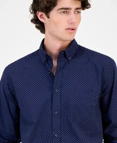 Men's Micro Dot Print Stretch Cotton Shirt, Created for Modazone-Navy Blue - 4