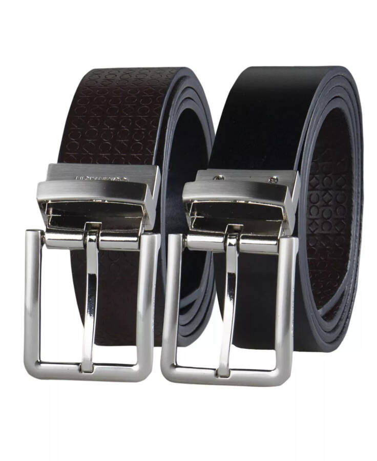 Men's Micro Logo Strap Reversible Casual Belt Black/Black - 10