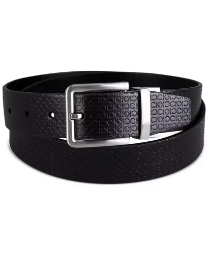 Men's Micro Logo Strap Reversible Casual Belt-Black/Black - 1