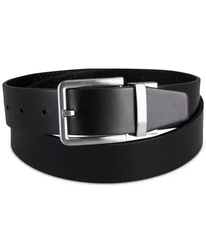 Men's Micro Logo Strap Reversible Casual Belt-Black/Black - 2