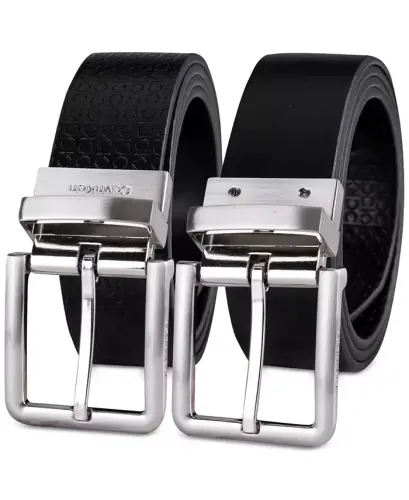 Men's Micro Logo Strap Reversible Casual Belt-Black/Black - 3