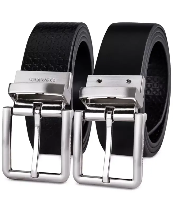 Men's Micro Logo Strap Reversible Casual Belt-Black/Black - 3