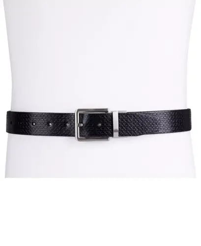 Men's Micro Logo Strap Reversible Casual Belt-Black/Black - 4