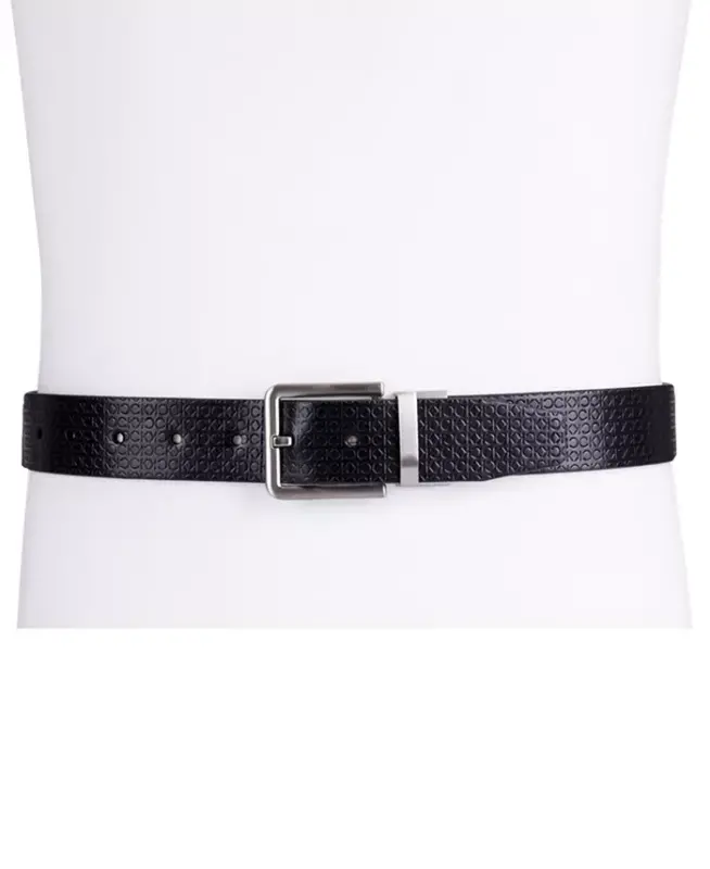Men's Micro Logo Strap Reversible Casual Belt-Black/Black - 4