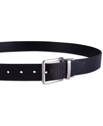 Men's Micro Logo Strap Reversible Casual Belt-Black/Black - 5