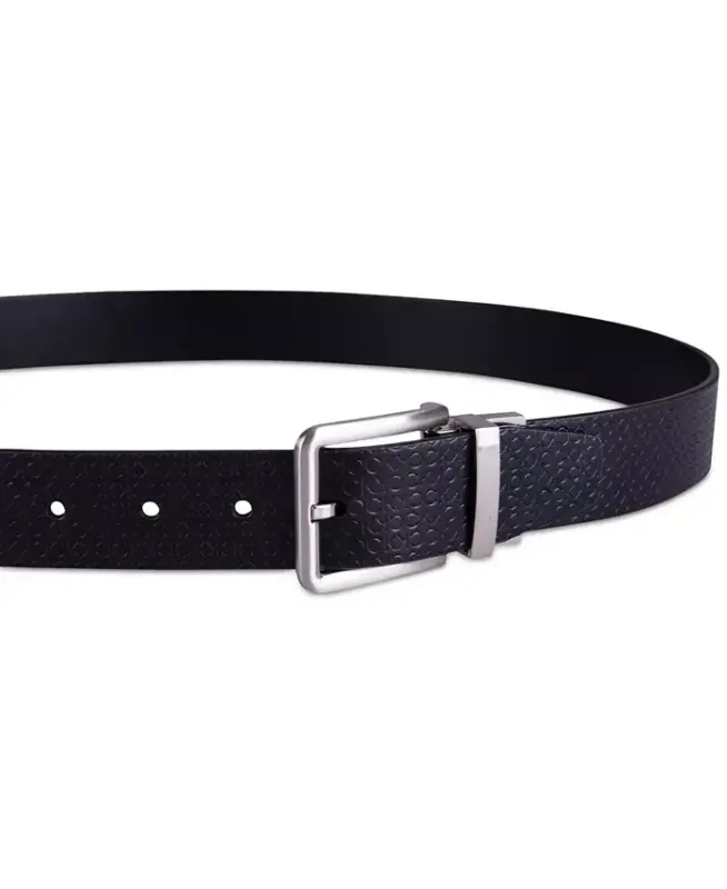 Men's Micro Logo Strap Reversible Casual Belt-Black/Black - 5