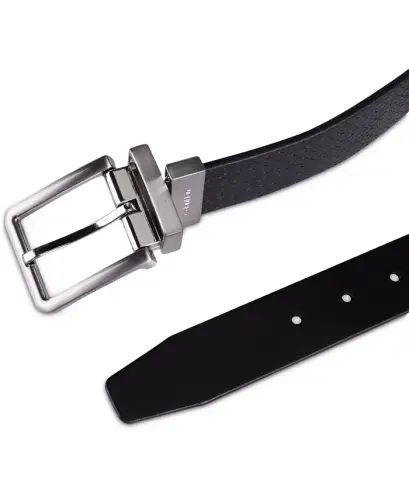 Men's Micro Logo Strap Reversible Casual Belt-Black/Black - 6
