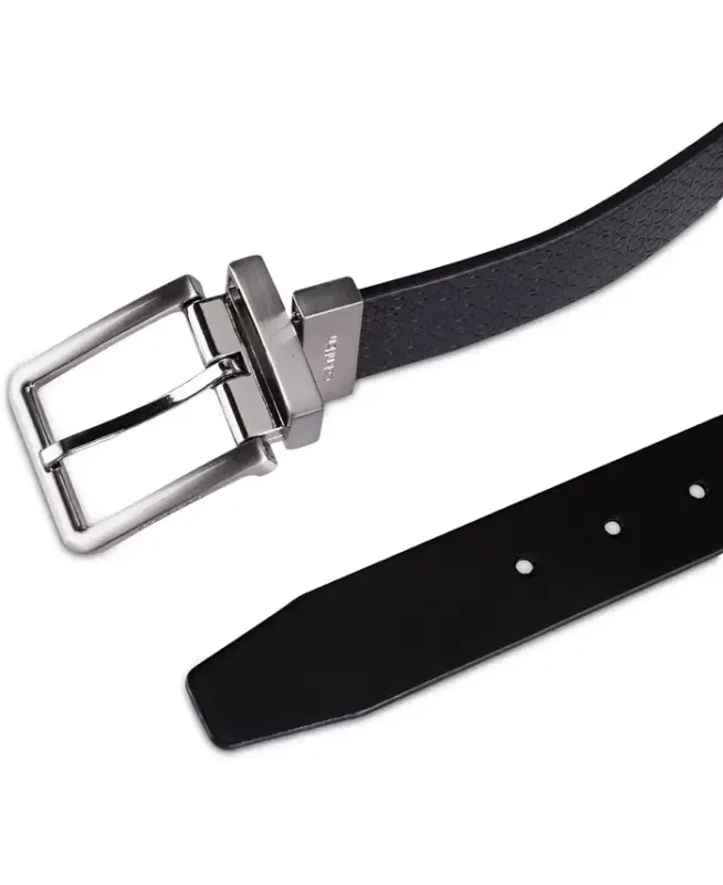 Men's Micro Logo Strap Reversible Casual Belt-Black/Black - 6