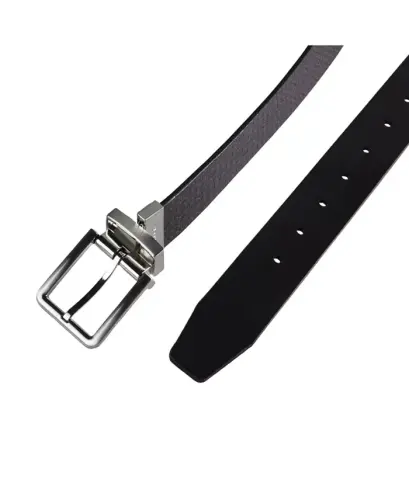 Men's Micro Logo Strap Reversible Casual Belt-Black/Black - 12