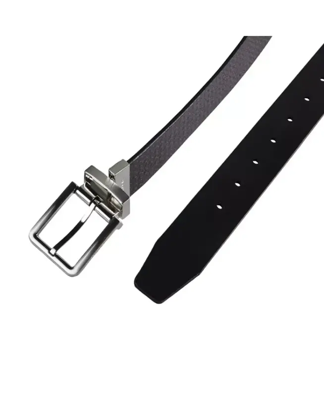 Men's Micro Logo Strap Reversible Casual Belt-Black/Black - 12