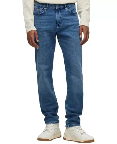 Men's Mid-Blue Comfort-Stretch Regular-Fit Jeans-Medium Blue - 1