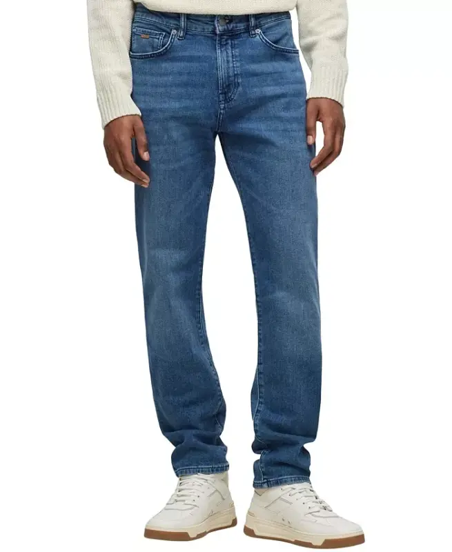 Men's Mid-Blue Comfort-Stretch Regular-Fit Jeans-Medium Blue - 1