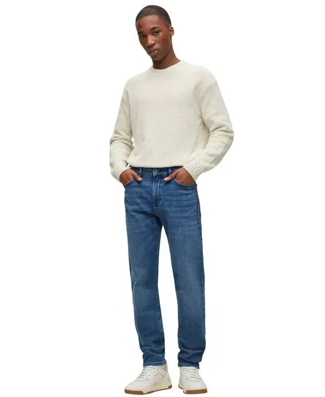 Men's Mid-Blue Comfort-Stretch Regular-Fit Jeans-Medium Blue - 4