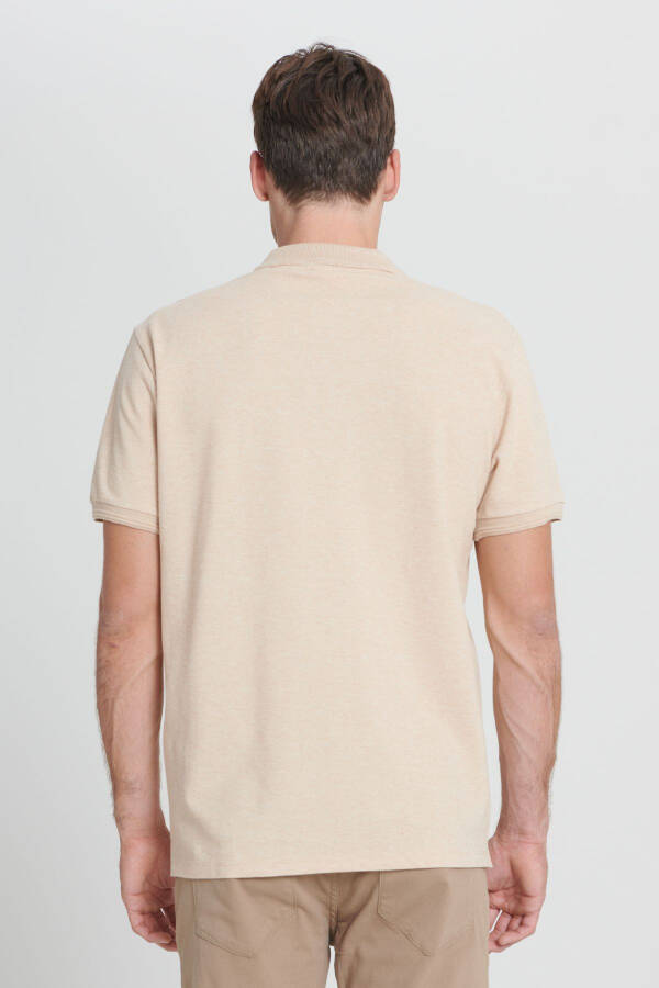Men's Milky Coffee-Ecru Slim Fit Narrow Cut %100 Cotton Polo Neck T-shirt - 5