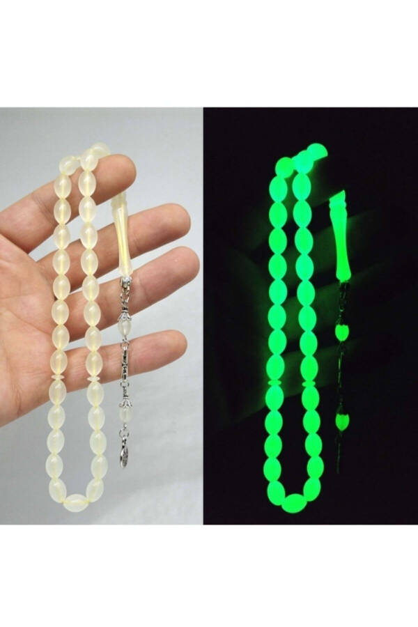 Men's Milky White Capsule Cut Night Luminous Luminous Phosphor Powder Amber Tasbih - 1