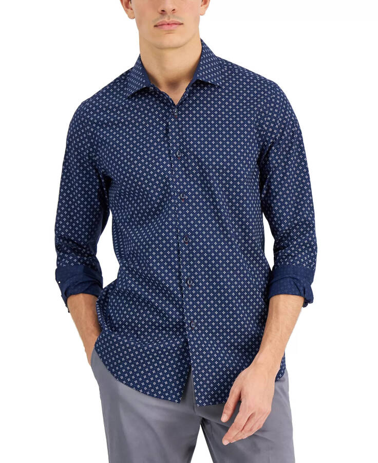 Men's Mini Medallion Print Shirt, Created for Modazone Navy Blue - 1