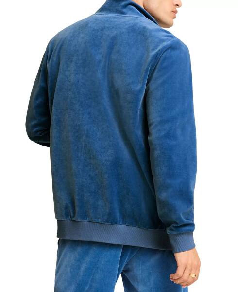 Men's Minimal Gold-Tone Logo Velour Track Jacket Blue - 2