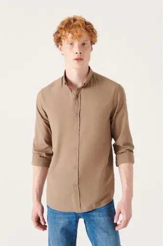 Men's Mink 100% Cotton Fine Soft Touch Button-Down Collar Shirt E002206-Mink 