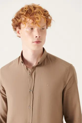 Men's Mink 100% Cotton Fine Soft Touch Button-Down Collar Shirt E002206-Mink - AVVA (1)