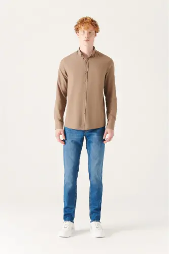 Men's Mink 100% Cotton Fine Soft Touch Button-Down Collar Shirt E002206-Mink - 4