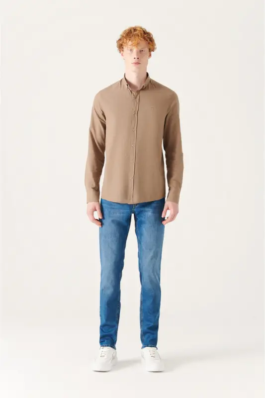 Men's Mink 100% Cotton Fine Soft Touch Button-Down Collar Shirt E002206-Mink - 4