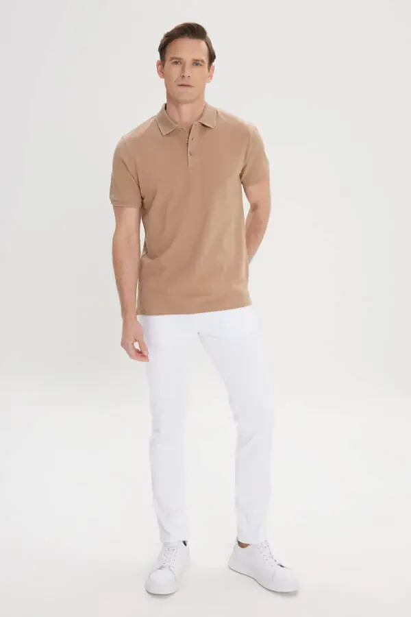 Men's Mink 100% Cotton Non Iron Pique Polo Collar Slim Fit Narrow Cut T-Shirt - 2