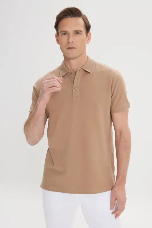 Men's Mink 100% Cotton Non Iron Pique Polo Collar Slim Fit Narrow Cut T-Shirt - 5