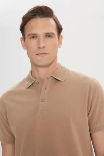 Men's Mink 100% Cotton Non Iron Pique Polo Collar Slim Fit Narrow Cut T-Shirt - 6