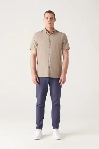 Men's Mink Button-Down Collar 100% Cotton Slim Fit Short Sleeve Shirt E002210-Mink - 7