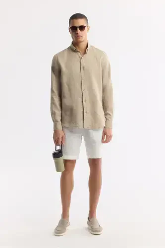 Men's Mink Comfort Fit 100% Linen Button-Down Collar Shirt B002191-Mink - 7