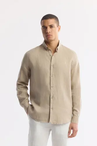 Men's Mink Comfort Fit 100% Linen Button-Down Collar Shirt B002191-Mink 