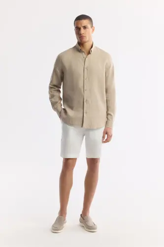 Men's Mink Comfort Fit 100% Linen Button-Down Collar Shirt B002191-Mink - 7
