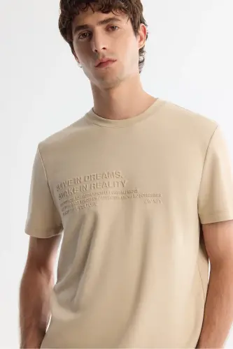 Men's Mink Crew Neck Gaufraged Elastane T-Shirt A42Y1004-Mink - AVVA (1)