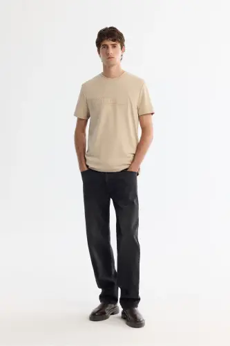 Men's Mink Crew Neck Gaufraged Elastane T-Shirt A42Y1004-Mink - 5