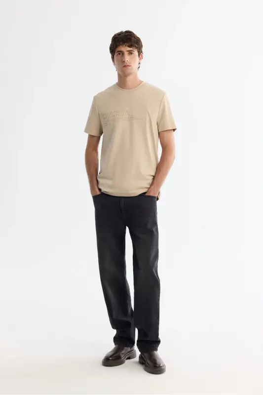 Men's Mink Crew Neck Gaufraged Elastane T-Shirt A42Y1004-Mink - 5