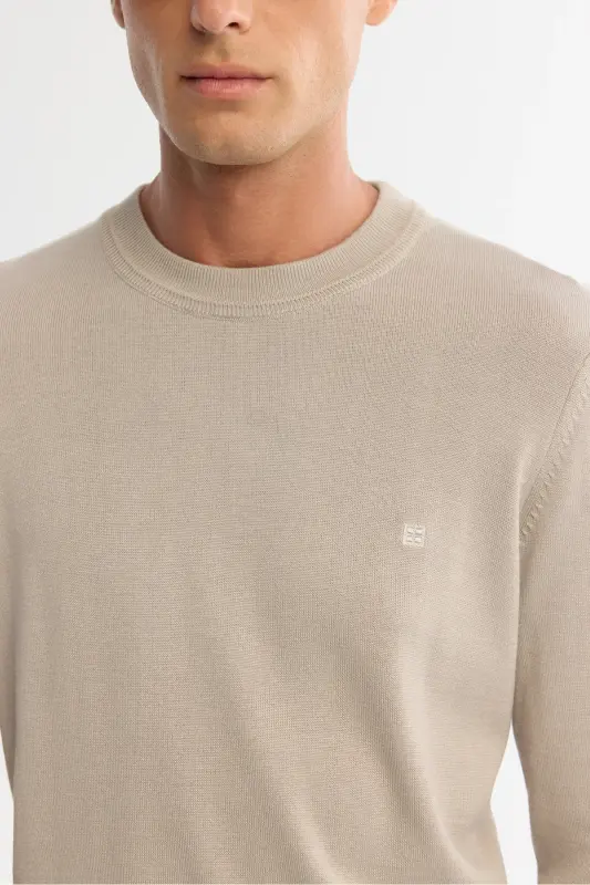 Men's Mink Regular Fit Crew Neck Viscose Knit Sweater B005021-Mink - 2