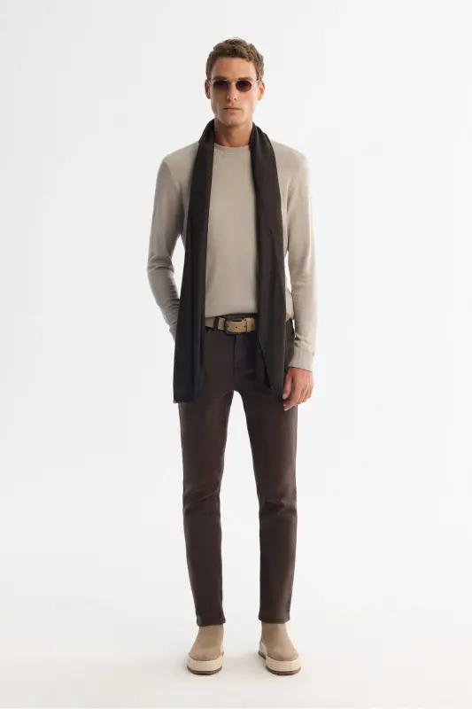Men's Mink Regular Fit Crew Neck Viscose Knit Sweater B005021-Mink - 5