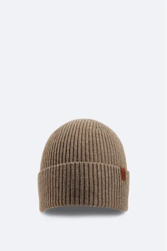 Men's Mink Wool Logo Ribbed Beanie B009200-Mink - AVVA